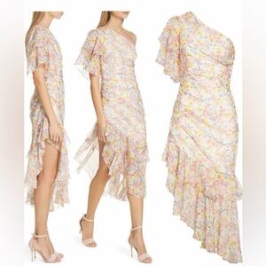AMUR Asymmetrical Clayton Floral Dress in Pastel Hues (108)